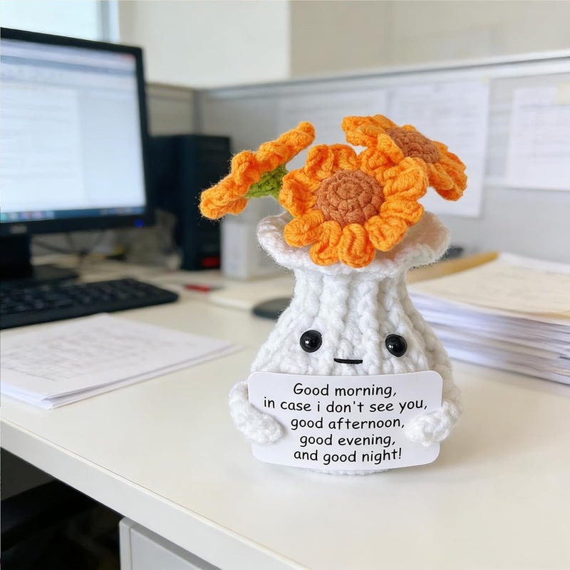 RFUYIR Valentines Inspirational Gifts for Women Galentines Day Emotional Support Crochet Sunflower Crochet Flowers Desk Decor Bedroom Decor Gifts for Her Coworker Friends - Image 5